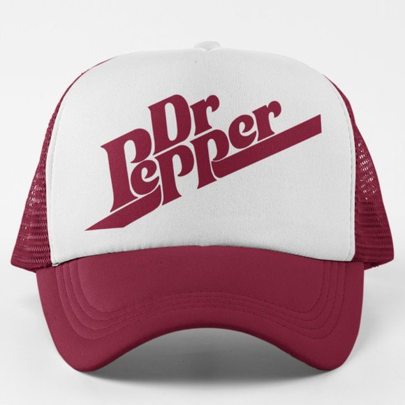 NEW Dr Pepper Retro Logo Foam Trucker Mesh Snapback Hat 2-TONE MAROON WHITE - Picture 1 of 3